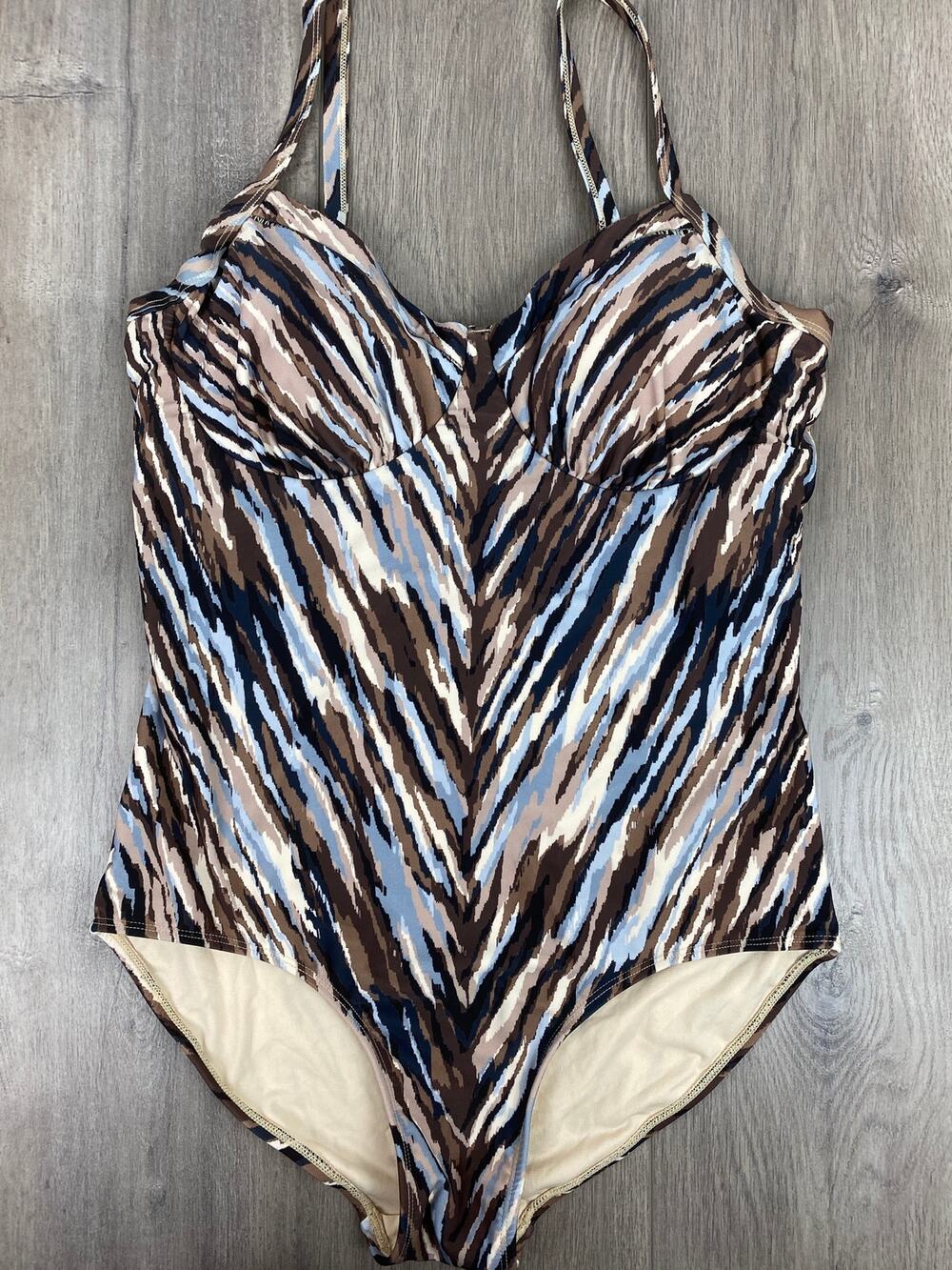 Swimsuits For All Brown Abstract Stripe One Piece Swimsuit Sz.14 NWT
